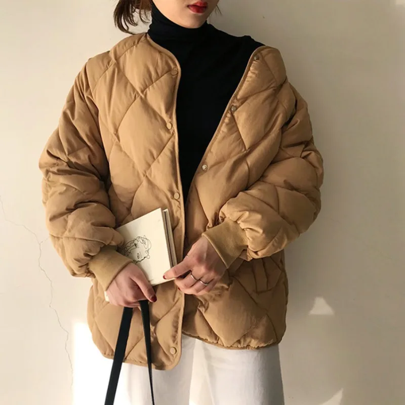 

Lingge Cotton Jacket Women 2021 New Autumn Winter Warm Cotton Coat Vintage Thick Short Outwear Female Overcoats Loose Parkas