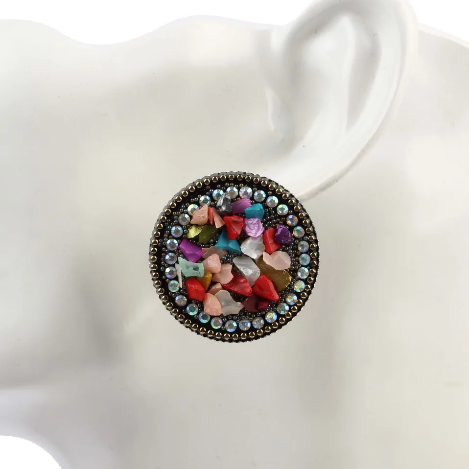 Florosy модные новые большие круглые серьги гвоздики с цветными бусинами и камнями