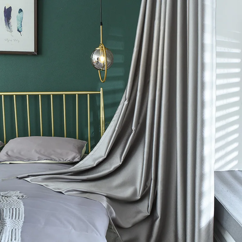 

Curtains for Living dining room bedroom Pure color Prague curtains thickened light insulation and heat insulation stitching