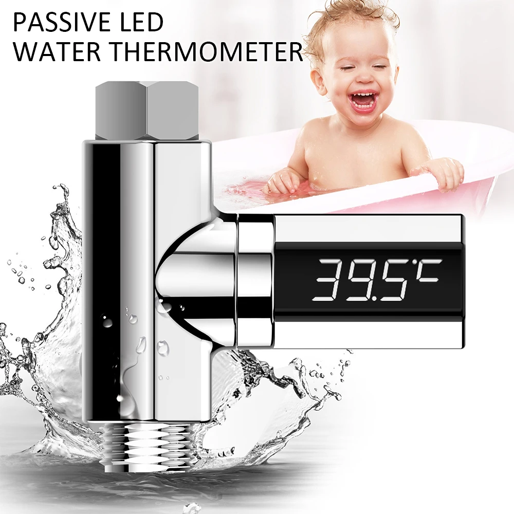 

LED Display Celsius Water Temperature Meter Monitor Electricity Shower Thermometer 360 Degrees Rotation Flow Self-Generating
