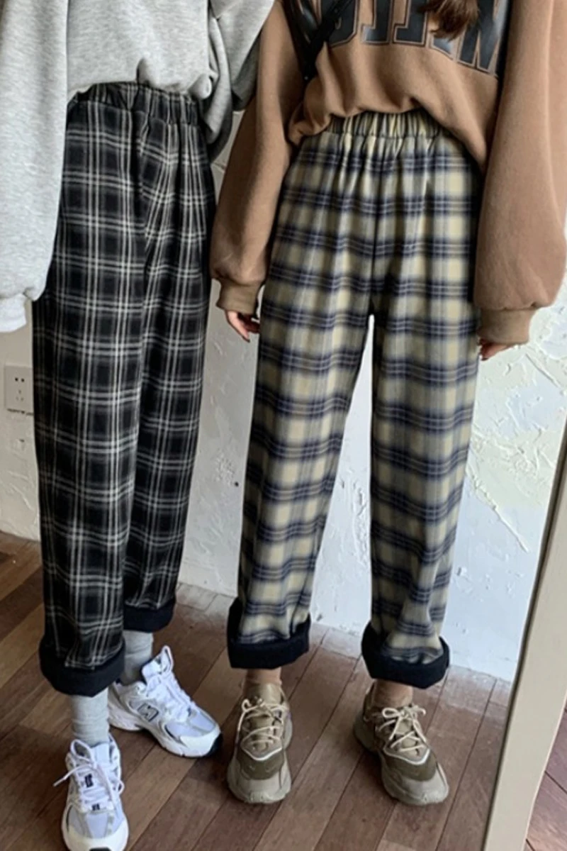

Plaid Casual Pants Women's Autumn Winter 2020 New Harajuku Style Loose Warm Warm Plush Thickened Wide Leg Pants Student Pants