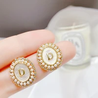 female luxury crystal round stud earrings vintage silver post wedding jewelry white zircon stone earrings for women