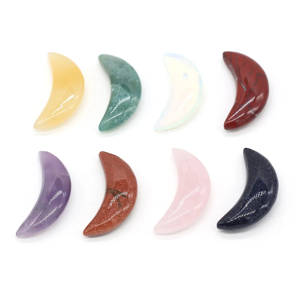 

Natural Stone Pendant Polished Crescent Crystal Agates Turquoises Opal No Hole Pendant Charms for Jewelry Making Necklace Gift