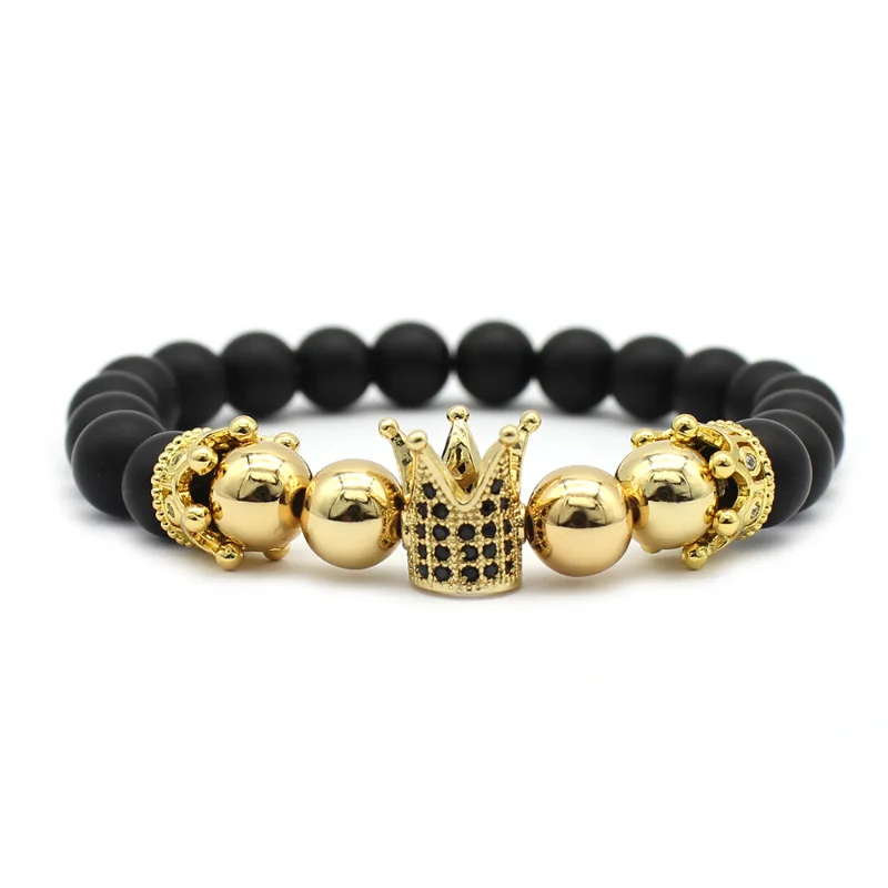 

Double Crowns Zircon Bracelet with Copper Beads Bracelet for Women Frosted Buddhist Beaded Fashion Bracelet Wholesale Jewelry