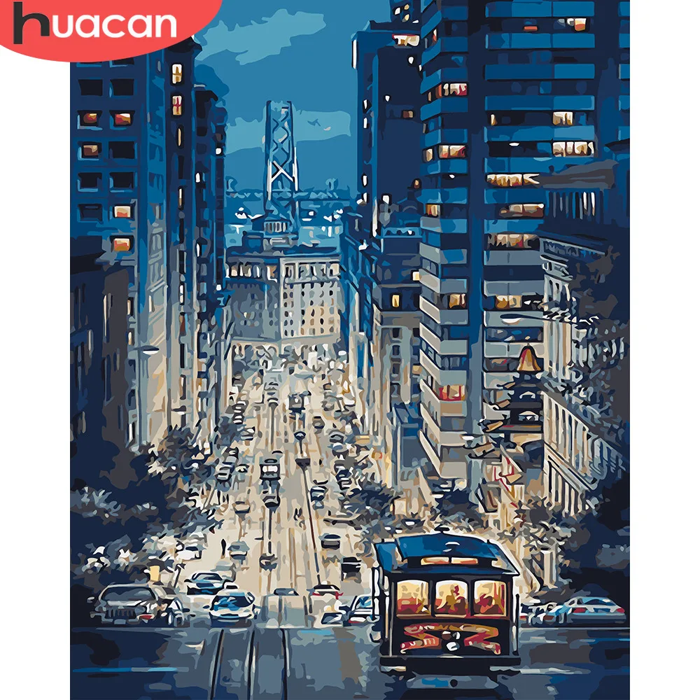 

HUACAN картина по номерам пейзаж Сделай Сам масляная Раскраска по номерам городской пейзаж холст картина художественные картины гостиная под...