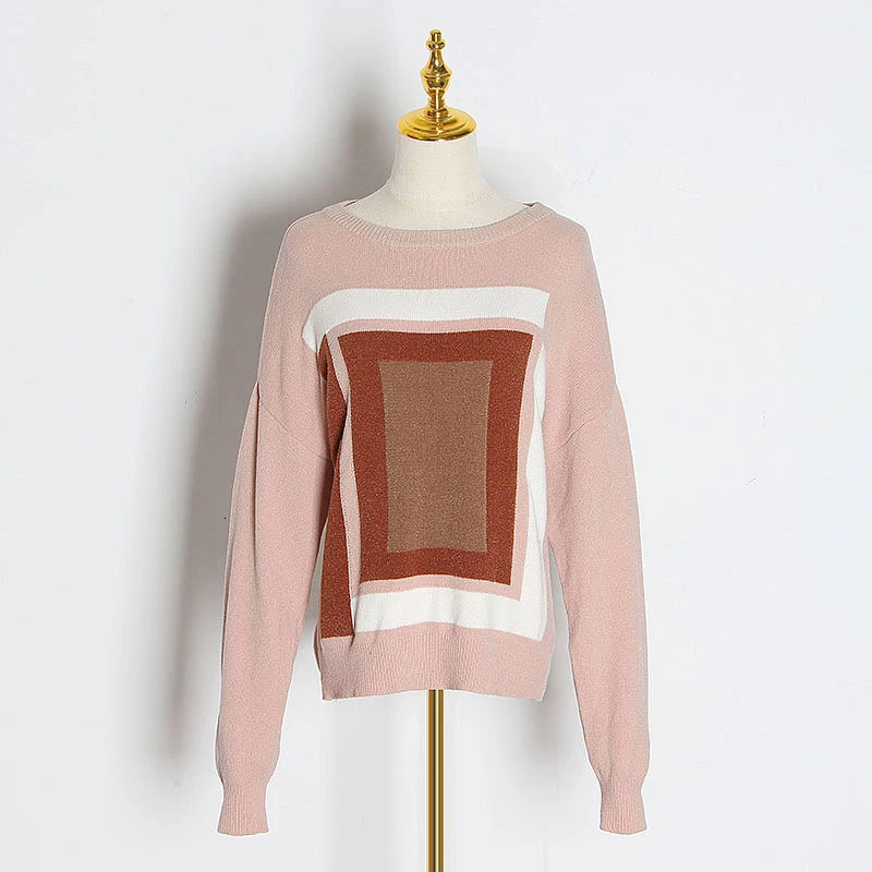 TWOTWINSTYLE вязаный геометрический женский свитер круглый вырез длинный рукав
