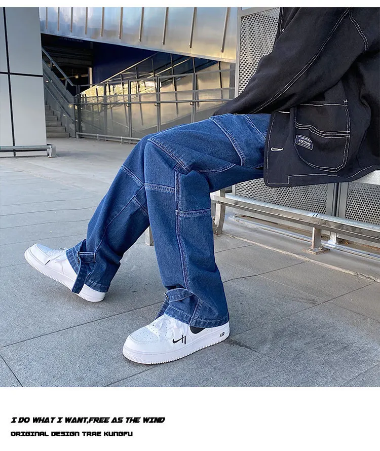 

S-5XL Plus Size Men Wide Leg Jeans Mens 2021 Autumn Spring Hip Hop Streetwear New Loose Straight Baggy Denim Pants KZ581