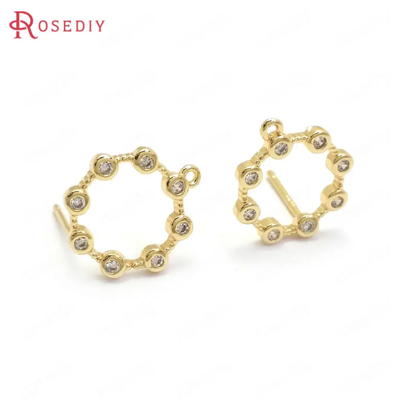 

6 шт., круглые серьги-гвоздики из латуни и циркона