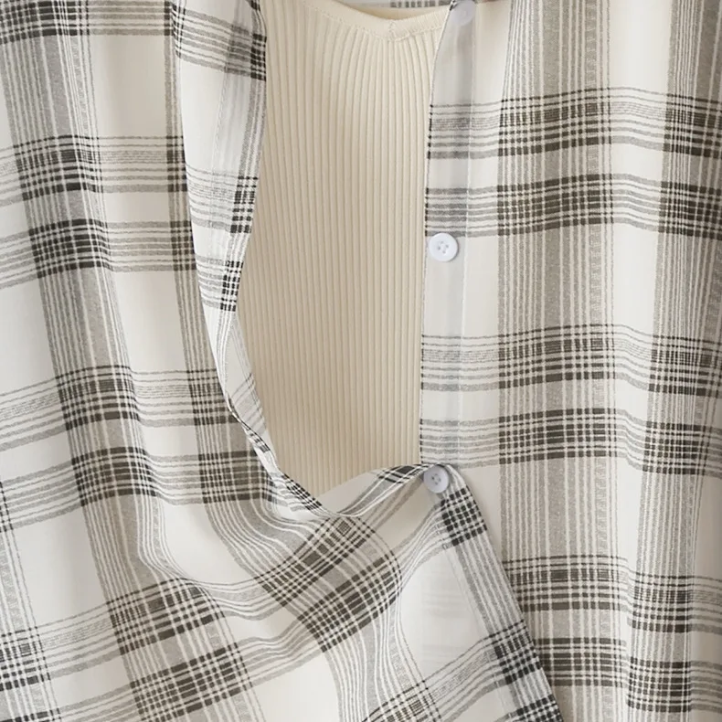 

Summer Chiffon Shirt Korean Plaid Shawl Coat Fashion Loose Collar Full Shirt Turn-down Collar Button Up Harajuku Women Shirts