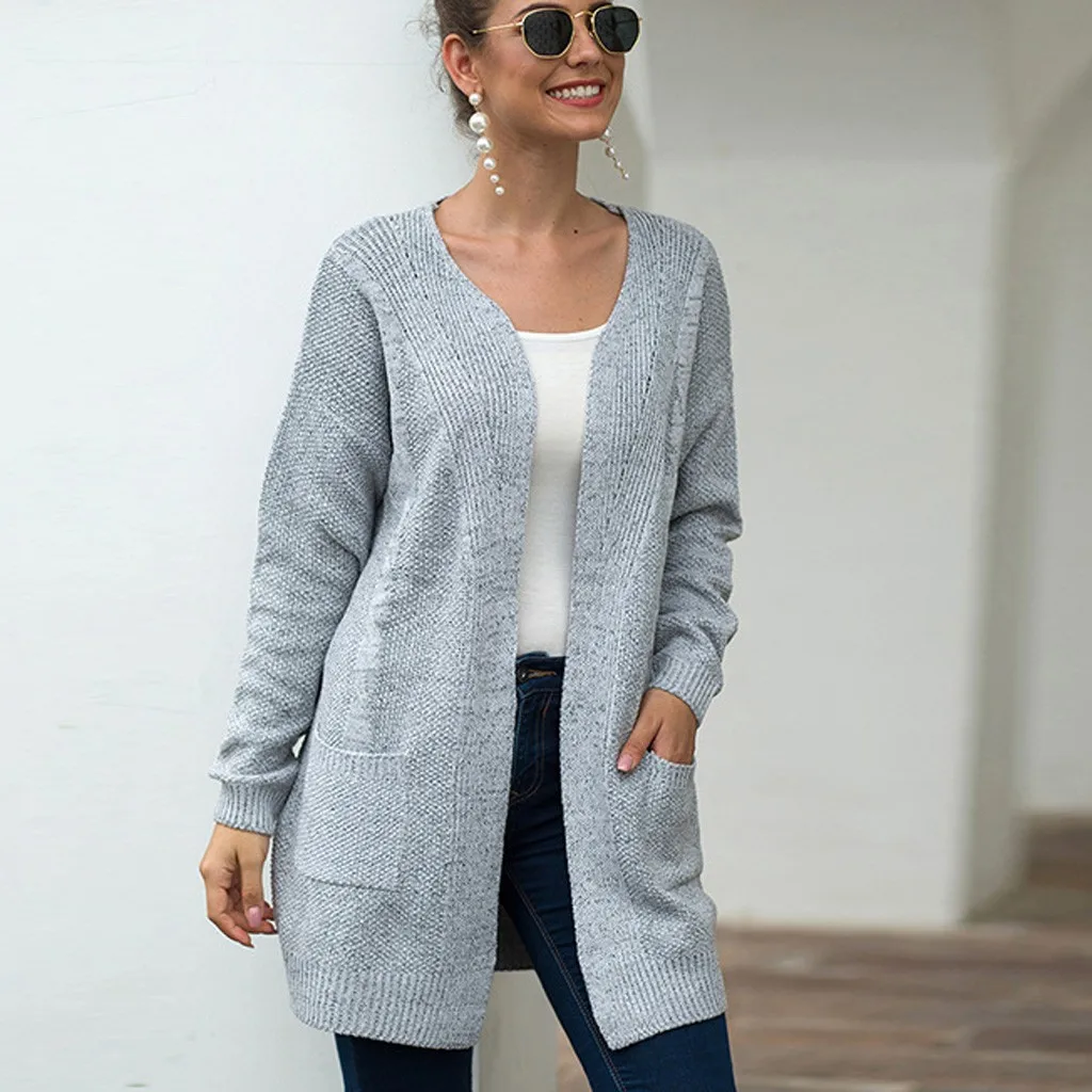 Женский кардиган с открытым передом размера плюс элегантный вязаный свитер