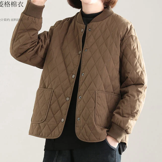 Winter new style literary baseball stand-up collar short quilted rhombus loose coat jacket cotton jacket women  winter jackets