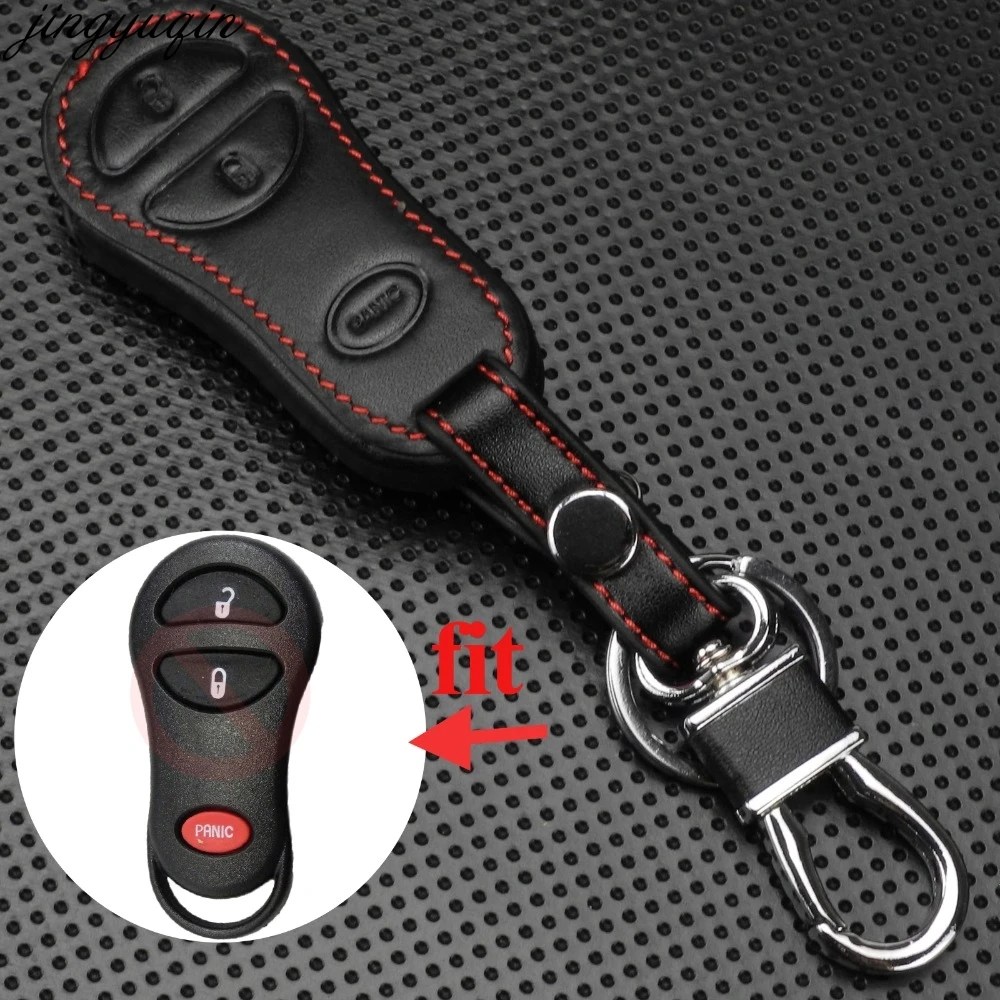 

jingyuqin Remote 3 Buttons Car Key Case Cover Leather For Chrysler Dodge Jeep Holder