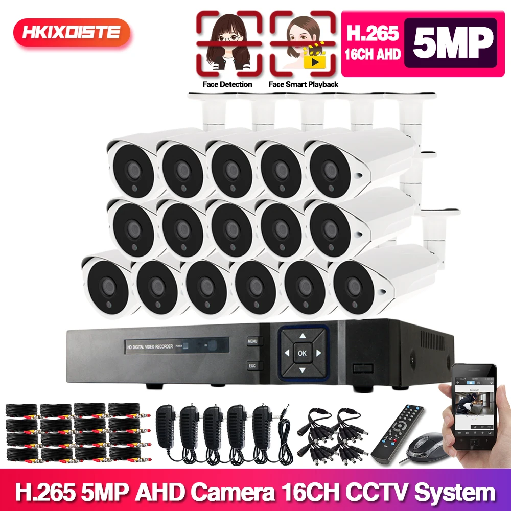 Система видеонаблюдения H.265 + 16CH 5MP HD 4MP DVR kit SONY Sensor Outdoor IP66 система безопасности с