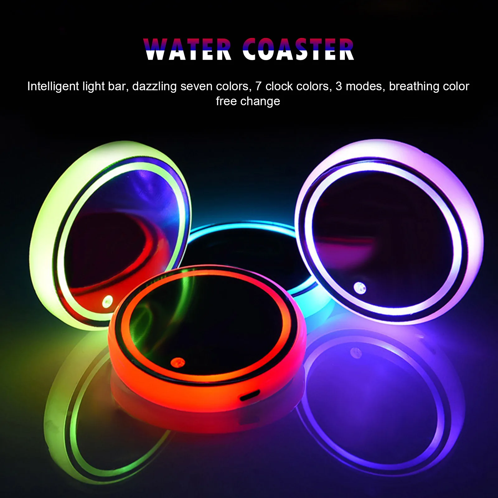 

Music Rhythm LED Flash Light Lamp Changing Light Rhythm Light App Car Accesories Interior Luminescent Car Coasters Pad
