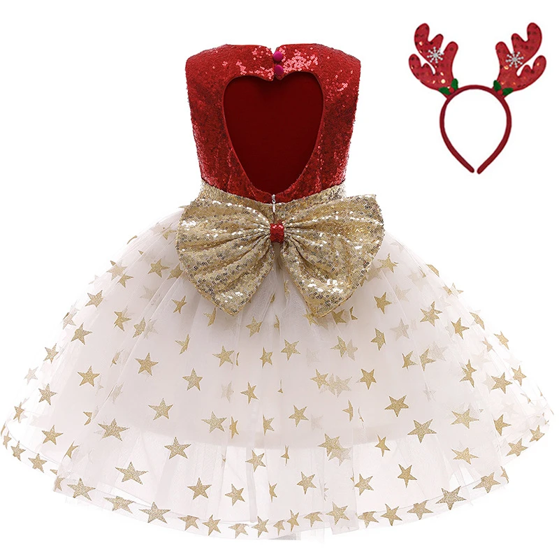 

2021 Sequins Bow Kids Princess Dress for Girls Christmas Lace Tutu Baby Girl Dresses Party Wedding Costumes Children Clothing