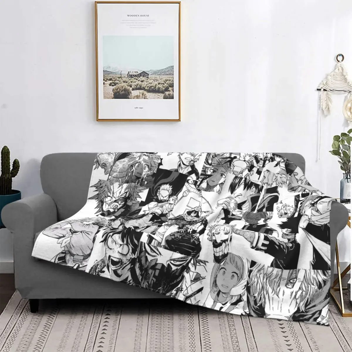 

Manta a cuadros de My Hero academia, decoración textil de felpa polar de Coral, mantas cálidas de Anime japonés para sofá, colch