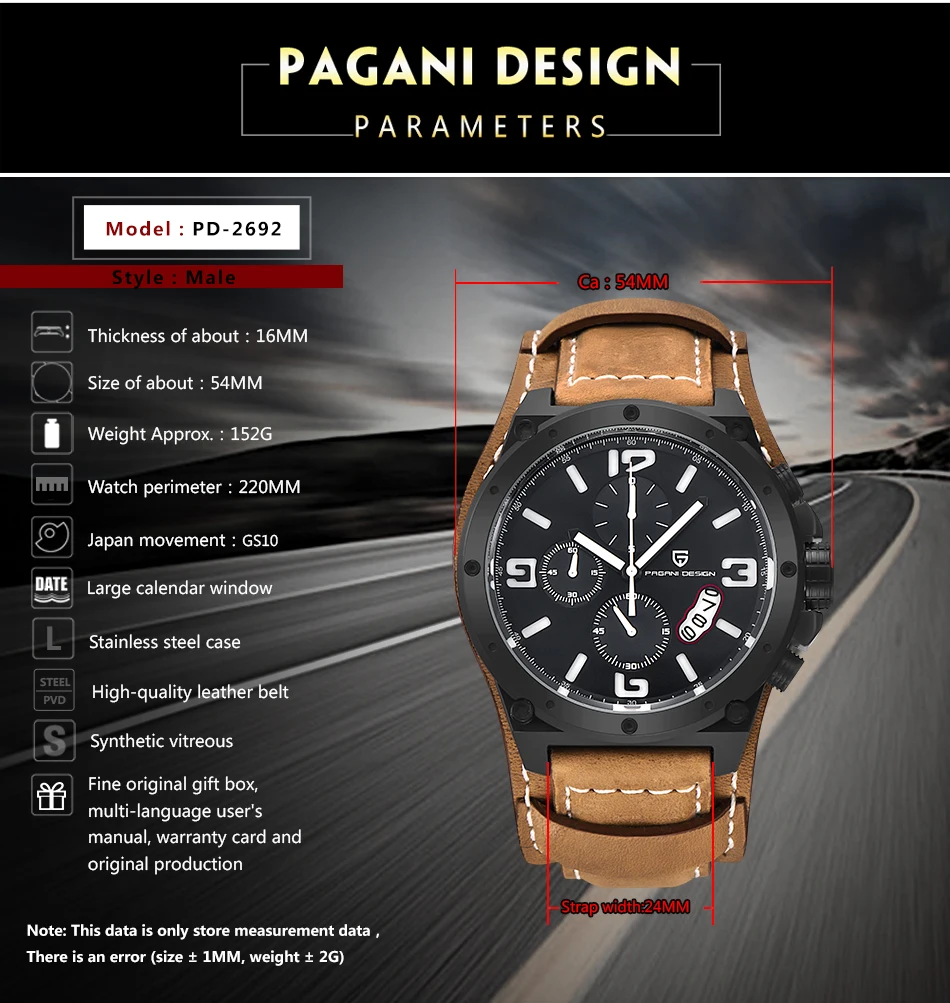 PAGANI Дизайн бренд Уникальный дизайн модные часы для мужчин для дайвинга 100 м спортивные военные кожаные Наручные часы большой циферблат кварцевые часы