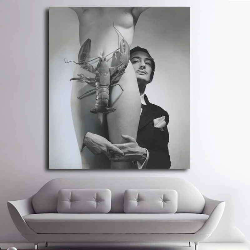 Сальвадор Дали портрет Обнаженная девушка и креветки поп-арт масляная живопись