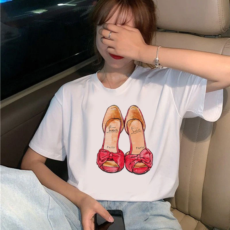 

High-heeled Women Tshirt Tattoo Design T Shirt T-shirt Top Humor Female 80s Artist Tee Aesthetic 80s Liberal High-heeled