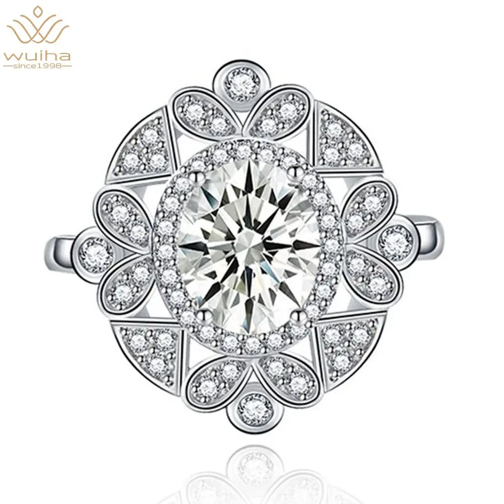 

WUIHA Luxury 100% 925 Sterling Silver High Carbon Diamond Emerald Amethyst Citrine Ruby Pink Gemstone Ring Vintage Fine Jewelry