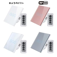 haoqiyi european standard switch light touch switch light switch and wireless radio frequency control glass touch panel 3gang