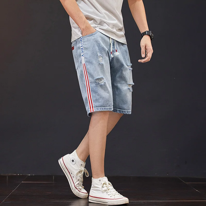 

Personality trend letter printing men's casual denim shorts 2021 summer new high-quality cotton Fashion casual hole jeans shorts