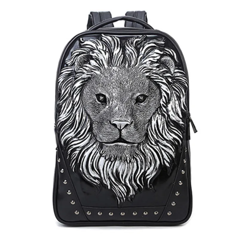 

3D lion head cartoon Creative backpack men's casual 15.6-inch computer bag anti-theft smart rivet zipper backpack 2021 new