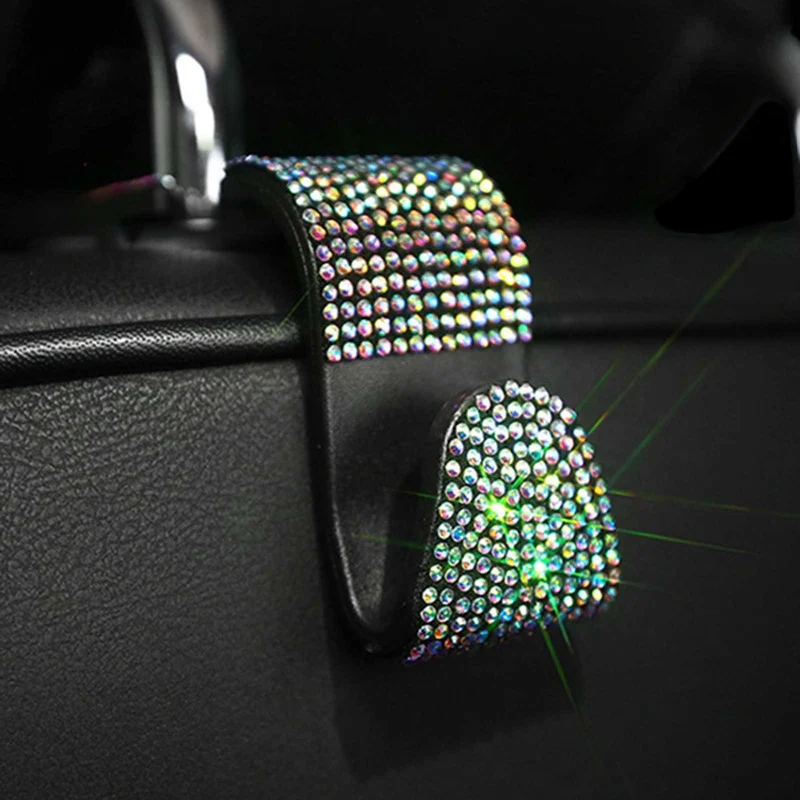 

4Pcs Rhinestone Car Hooks Auto Interior Seat Hook Headrest Bling Diamond Hangers Hook Purses Grocery Bags Hanging Organizer