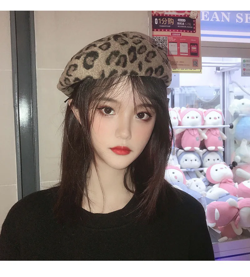 

beret hats wonen summer leopard print black coffee grey casual hat outdoor fashionable decoration winter hats sombreros de mujer