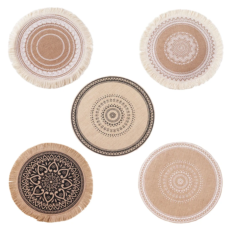 

Round Embroidery Table Placemat Nordic Style Non-slip placemat Heat Insulation Furniture Decoration mat Coffee Cup Mats