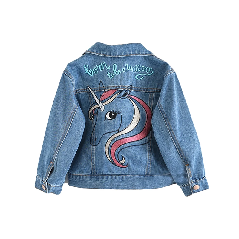 TK00833Blue Детские джинсовые куртки для девочек; вышитая куртка с Фламинго; Модное детское пальто из пряжи и тюля; Новинка года; сезон весна - Цвет: TK00833Blue
