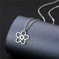 stainless steel hollow plant lotus flower geometric five pointed star pendant necklace woman mother girl gift wedding jewelry
