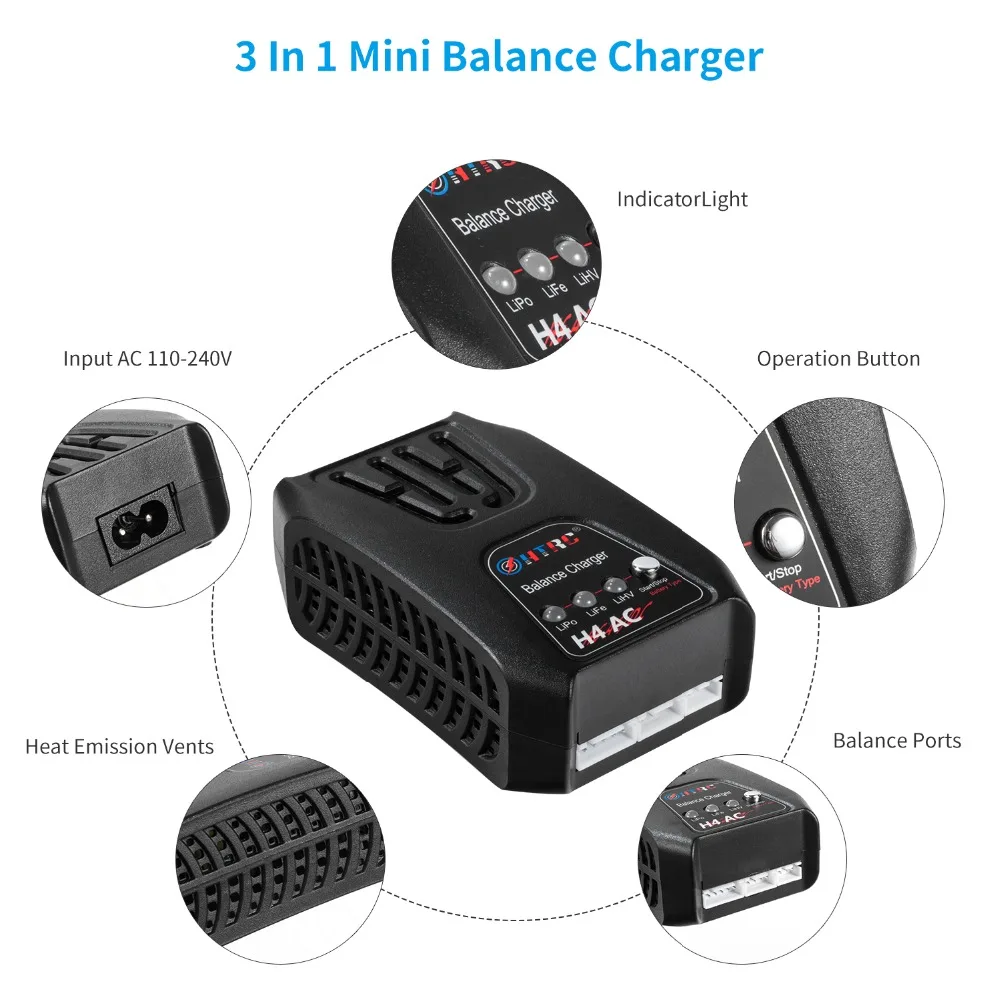 HTRC H4AC 20 Вт мини зарядка баланс зарядное устройство для 2 4s Lipo/LiFe/LiHV батарея