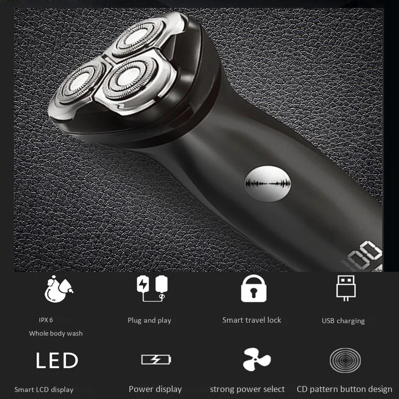 

Rechargeable Electric Shaver 3D Triple Floating Blade Heads Shaving Washable Cordless Beard Trimmer for Men