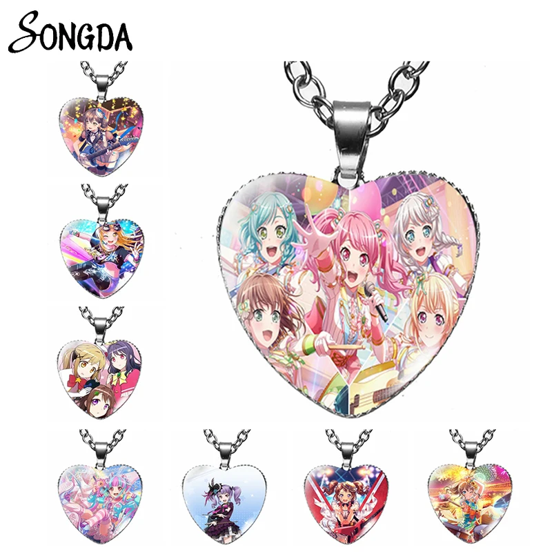 BanG Dream аниме ожерелье в форме сердца Toyama Kasumi рисунок из мультфильма подвески цепи
