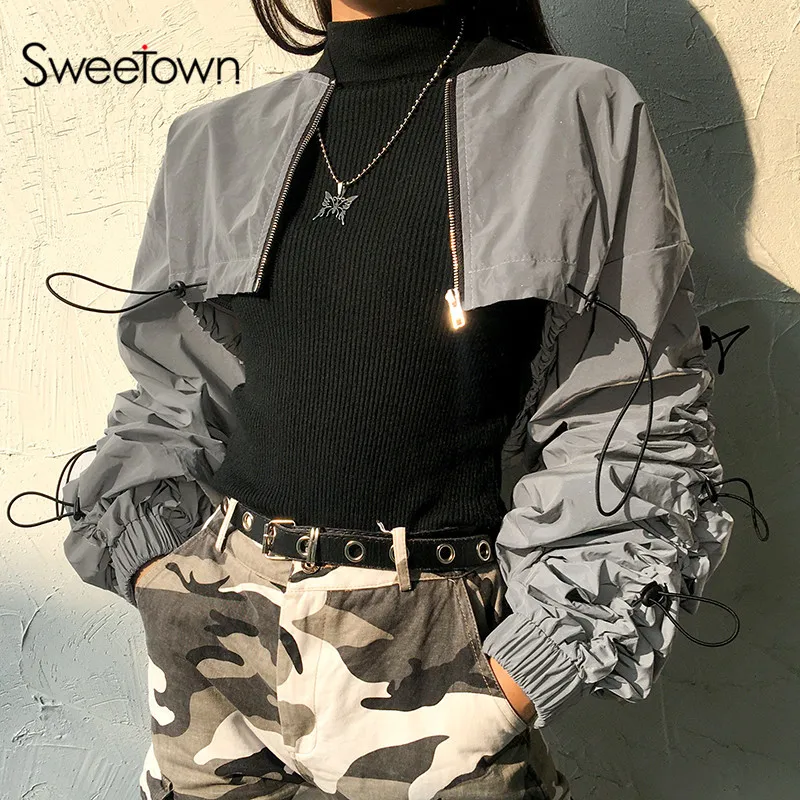 Новые пикантные Ruched слоеного с длинным рукавом куртка-бомбер капюшоном на молнии