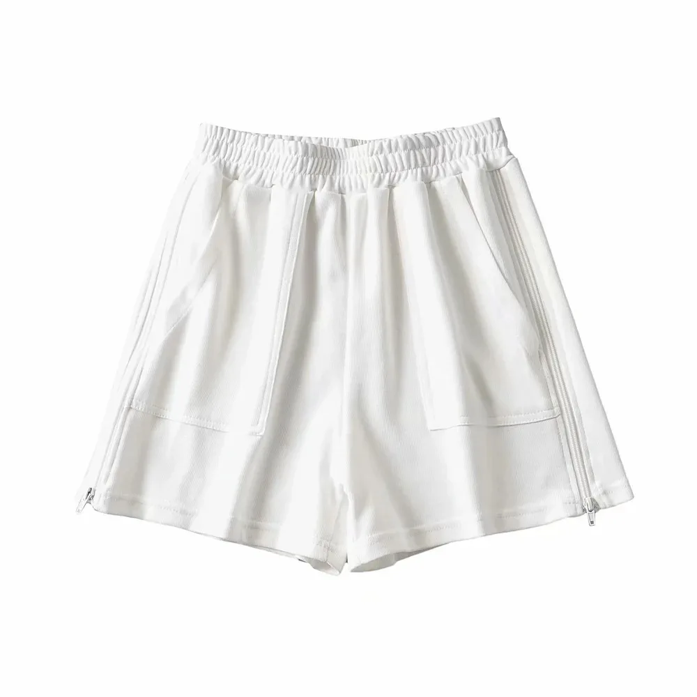 

TVVOVVIN Side Zipper High Waist Wide Leg Pants Summer New Female Casual Loose Elastic Waist Large Pocket Sports Shorts 0BLC