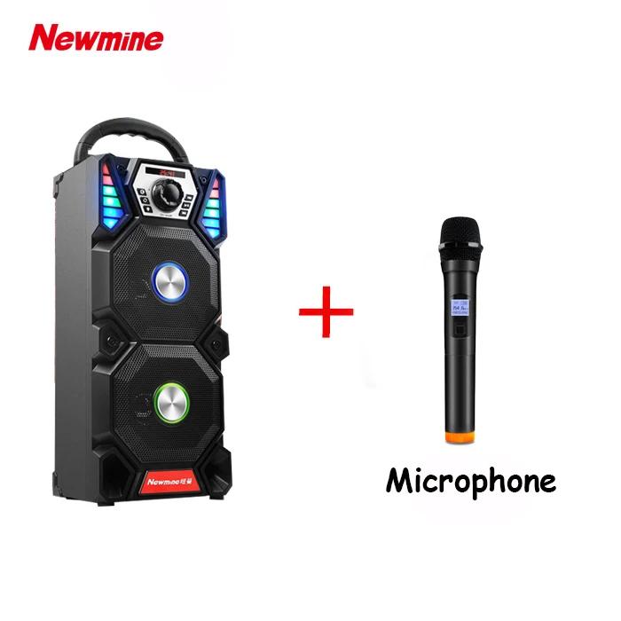 With Mic Newmine A1 Портативный DJ плеер беспроводной Bluetooth открытый мощный вечерние светодиодный светильник аудио сабвуфер колонки Поддержка компьютера - Цвет: With Mic