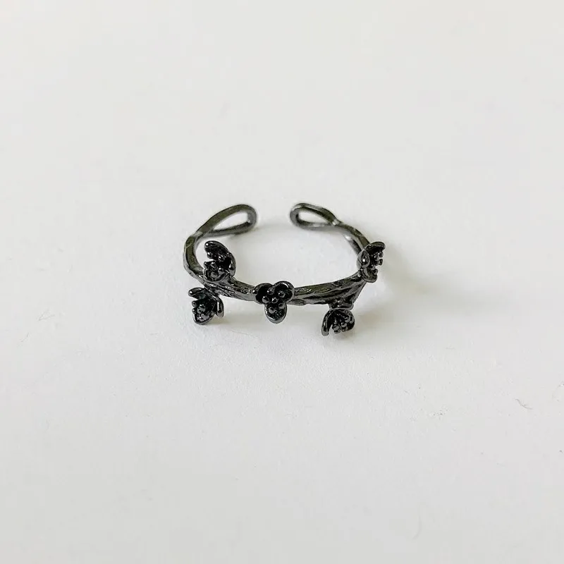 Женские кольца в стиле бохо DreamySky серебристые с черным цветком большие