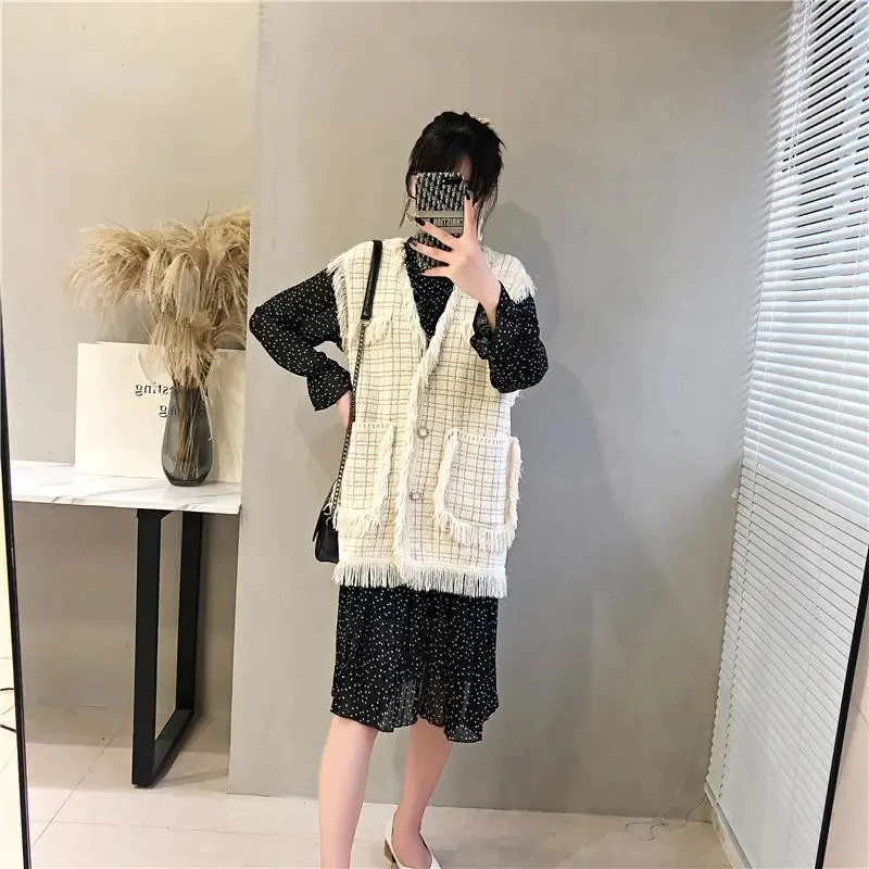 Женский вязаный кардиган без рукавов элегантный однобортный жилет с бахромой в