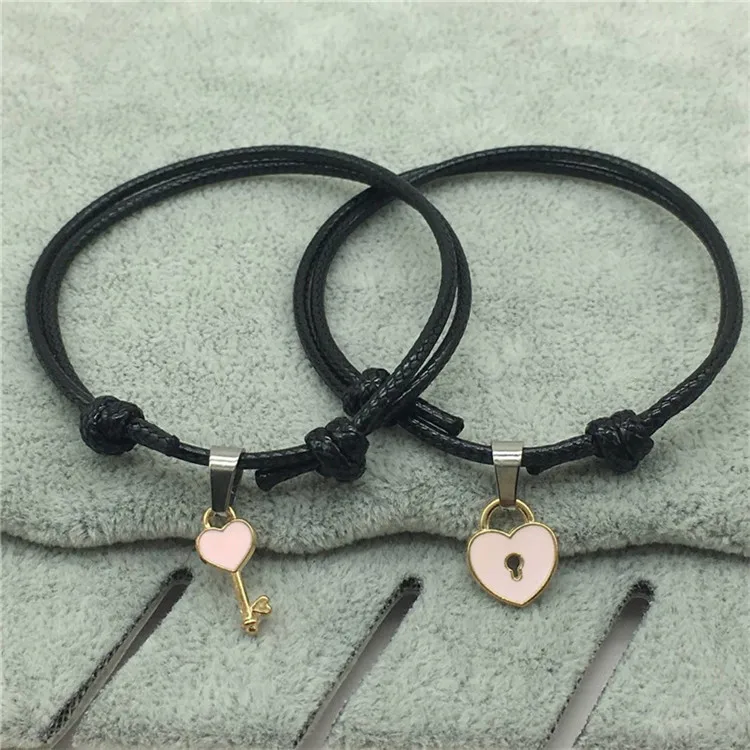 

1 Pair New Arrival Couple Bracelet Alloy Key Heart Lock Charm Bracelet Handmade Jewelry Rope Bracelet Lovers Gifts For Women