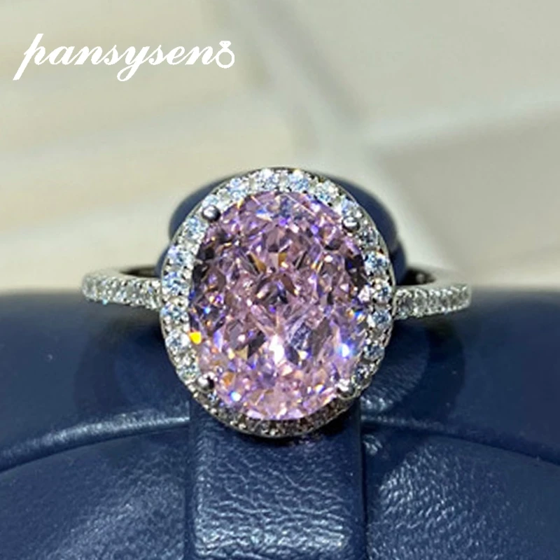

PANSYSEN Real 925 Sterling Silver Oval Created Moissanite Sapphire Ring Wedding Fine Jewelry Promise Engagement Rings for Women
