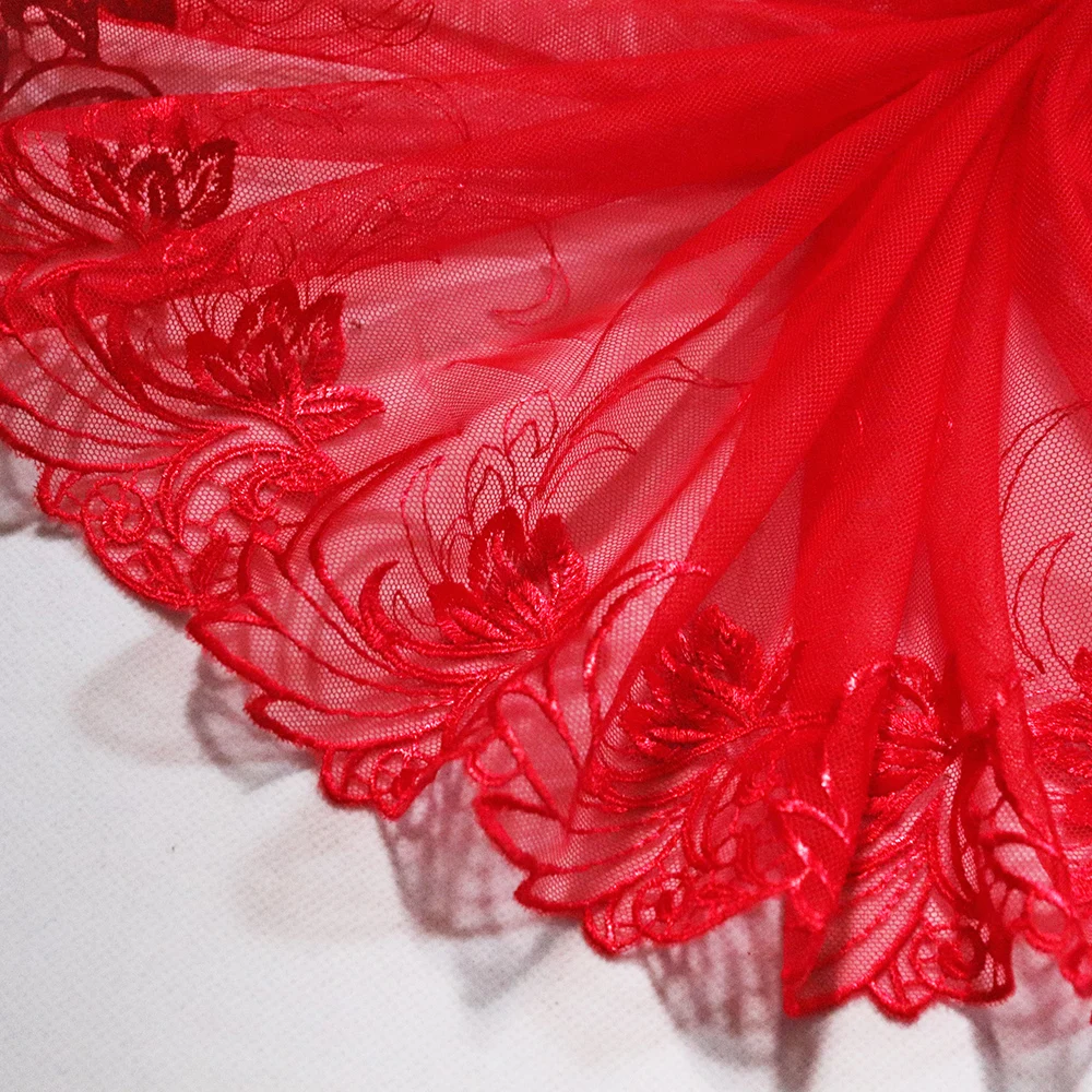 

1 Meter 21.5 CM Phoenix Floral Embroidered Lace Trim Red Mesh Sewing Fabric Bra Lingerie Handmade Dress Clothes Accessories DIY