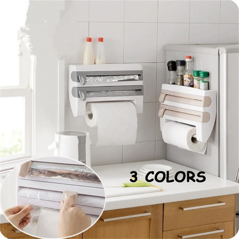 

Organizer Paper Towel Holder Cling Film Cutting Holder Sauce Bottle Tin Foil Paper Storage Rack For Kitchen Accessories Shelf