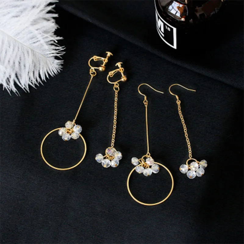 Модные висячие серьги с кисточками для женщин асимметричные кристаллами