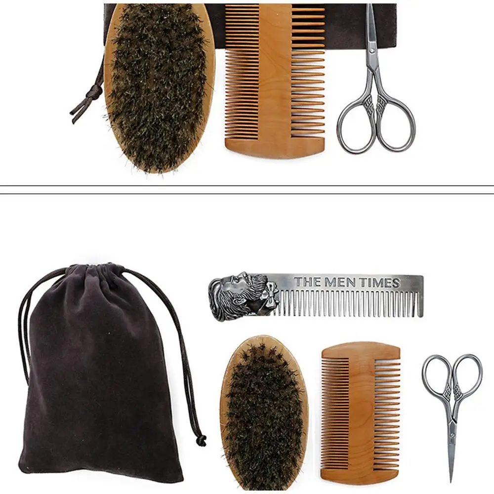 

4pcs/set Professional Beard Comb Set Double Beard Oil Head Shape Beard Comb Brush Care Beard Oil Tool Beard Comb Set Hot Selling