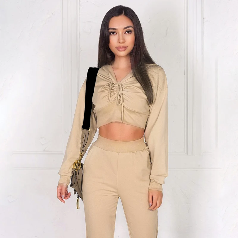 

women's Pants Suits 2020 Slim casual sports drawstring trousers suit women autumn new solid color sweater suit women clothes