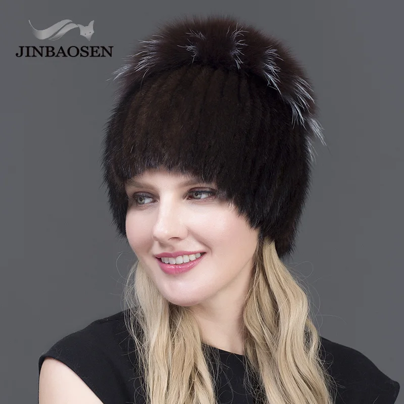 Лидер продаж модные зимние теплые женские вязаные шапки JINBAOSEN норковые с