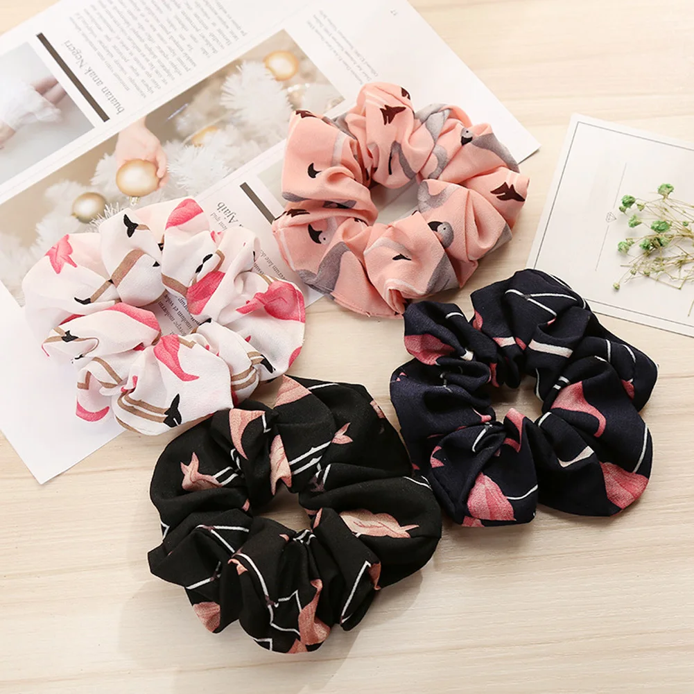 

Women Hair Tie Floral Flamingo Solid Houndstooth Design Hair Accessories Scrunchie Ponytail Hair Holder Rope free shipping