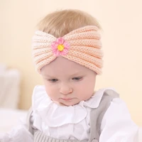 wool knitted headband for baby girls warm turban turbantes para bebes headband with little flower toddler headwraps for newborn